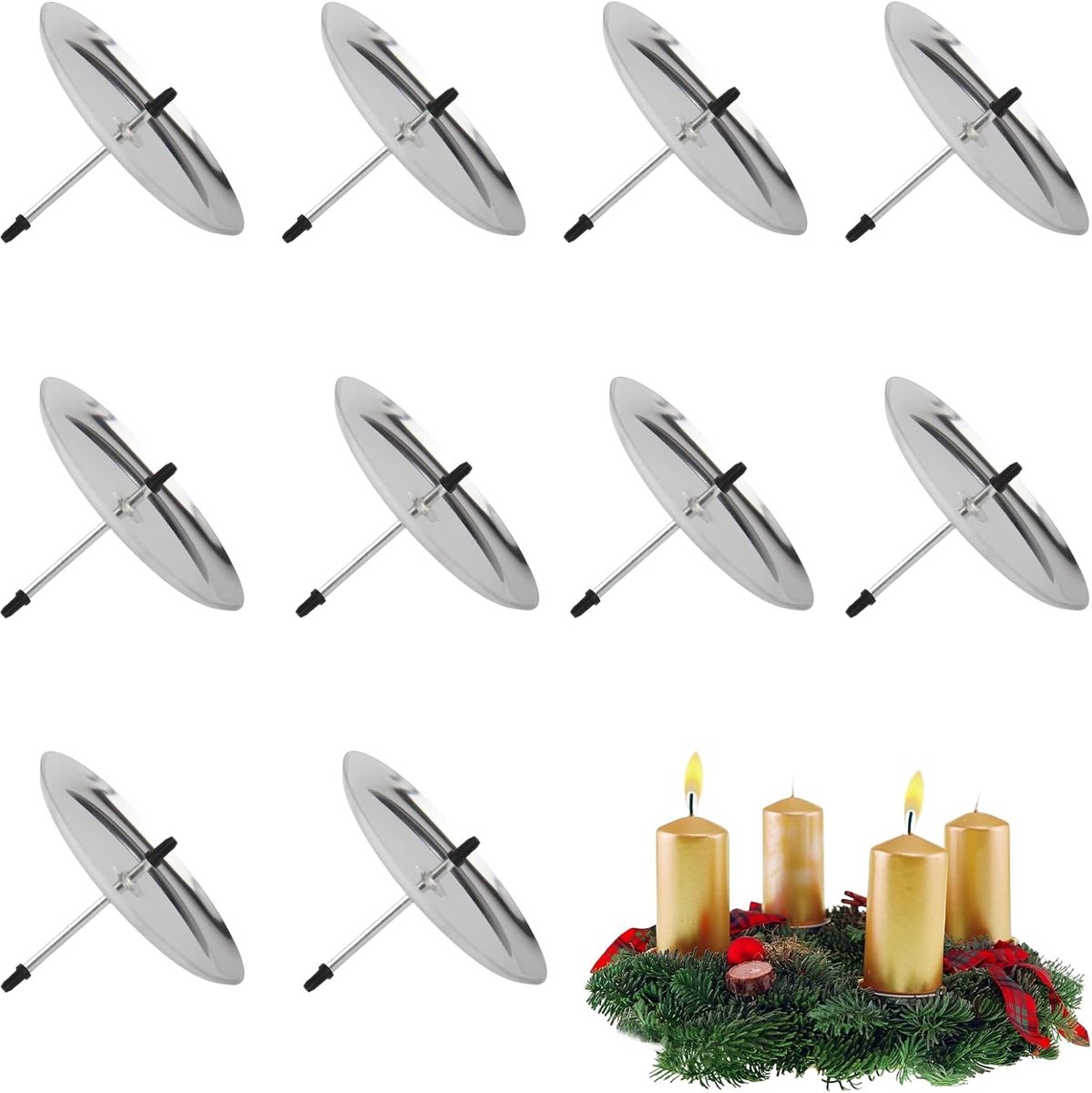 SnelShoppen - Set van 10 Kaarsenhouders, Pijler Kaarsen 6 cm, Adventskrans, Kandelaar, Metaal Kaarsensignaal voor Kerstdecoraties en Feestjes, Eveneme