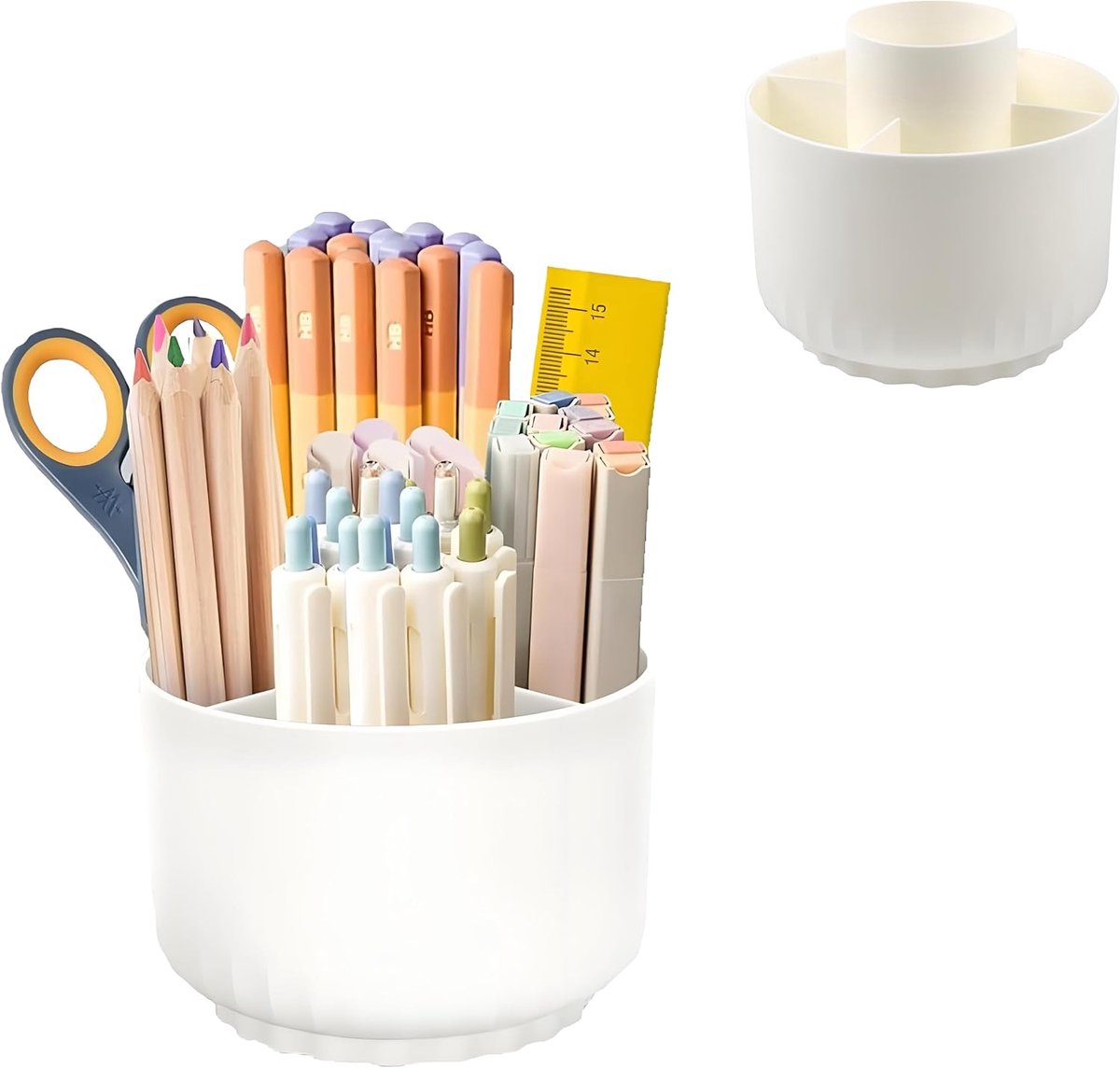 SnelShoppen - Rotating Desk Pen Holder - 360 Graden Pen Organizer met 5 Compartimenten - Wit - Compacte Pennenhouder voor Kantoor en School