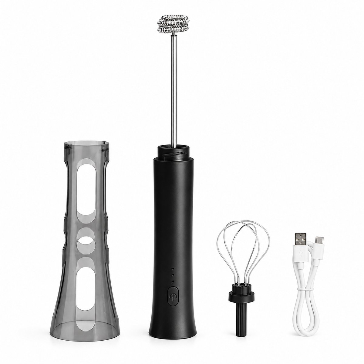 Bobypet - Elektrische Melkopschuimer Handheld - Oplaadbare Matcha Klopper en Melkschuimer - Met Standaard - 3 Snelheden - Roestvrij Staal - Wit