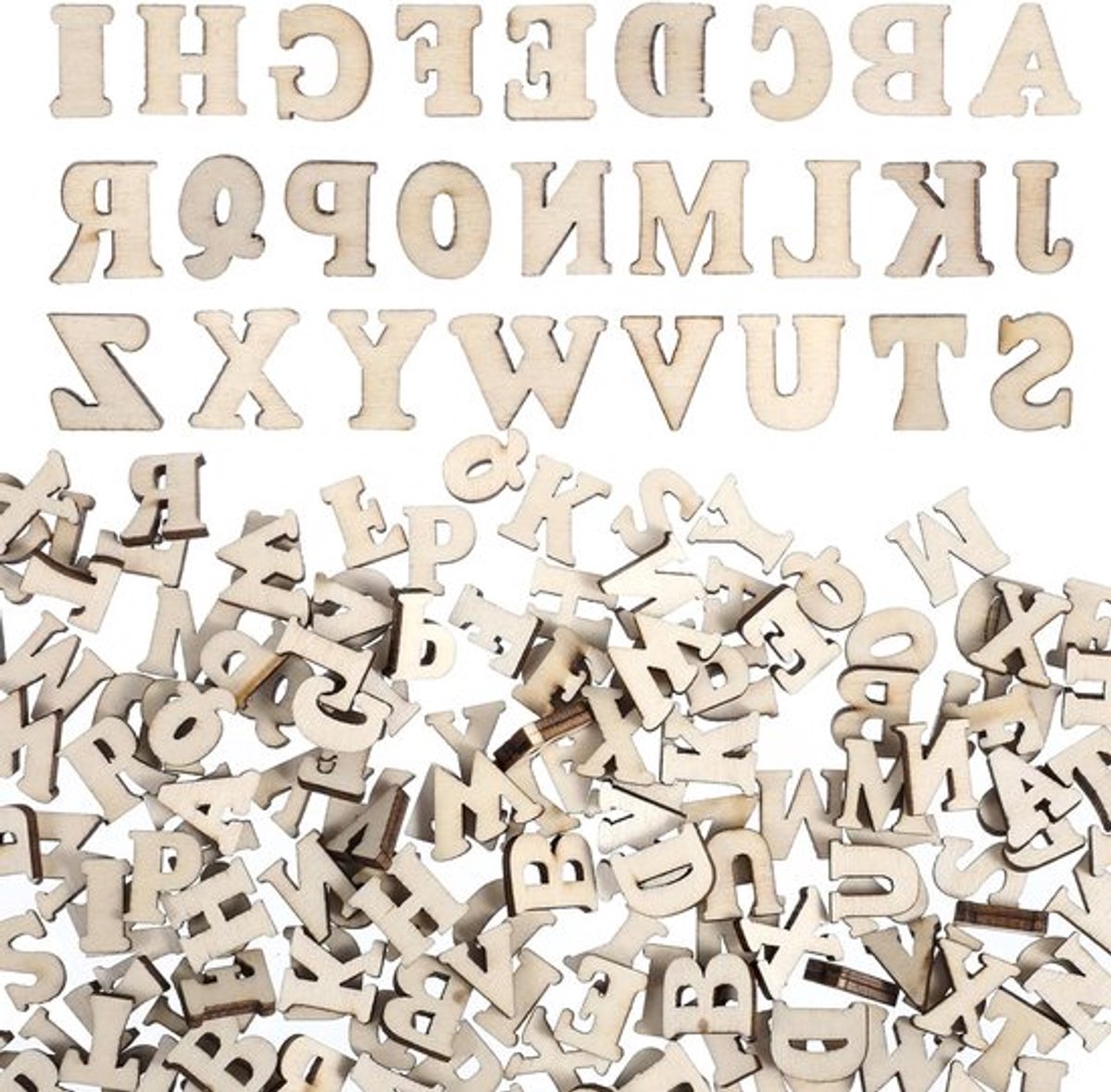 Set van 200 Houten Letters (A-Z) voor Creatieve Projecten, Decoratie en Educatief Speelgoed - 17 mm en 12 mm