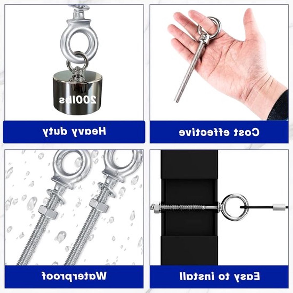 Ringen Schroeven van RVS, Oogbouten en Augbolzen M8 x 80mm voor Bevestiging en Ophangdoeleinden, Set van 2 Stuks