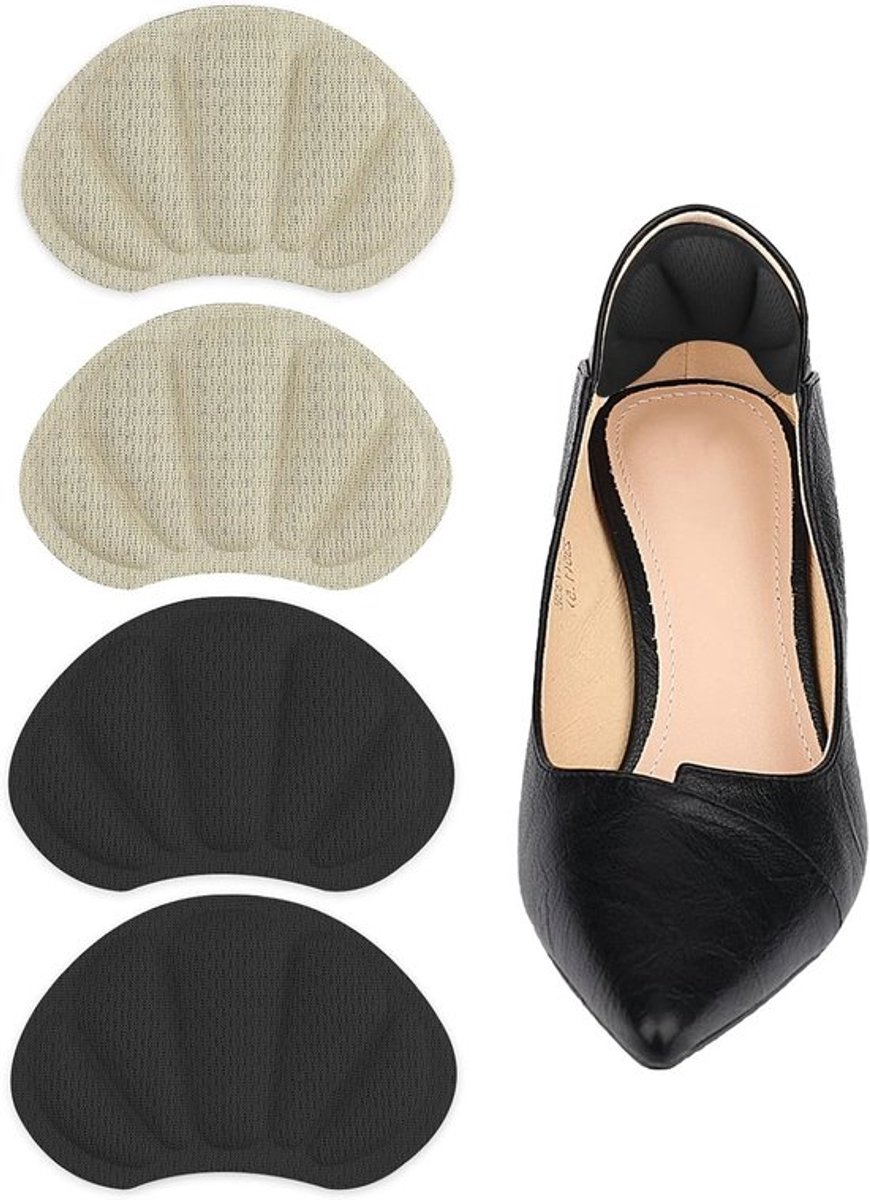 Comfortabele Hielkussens voor Schoenen - Zelfklevende Hielpads en Grip voor Dames en Heren, Geschikt voor Alle Schoenen (Apricot, Zwart)