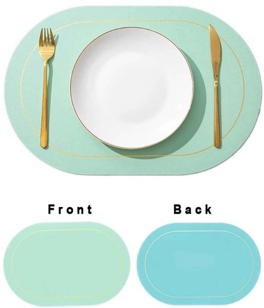 Tafelsets 6 stuks - Tweekleurige Ovale Placemats - Lederlook - Afwasbaar - Antislip - Hittebestendig - 45 x 30 cm