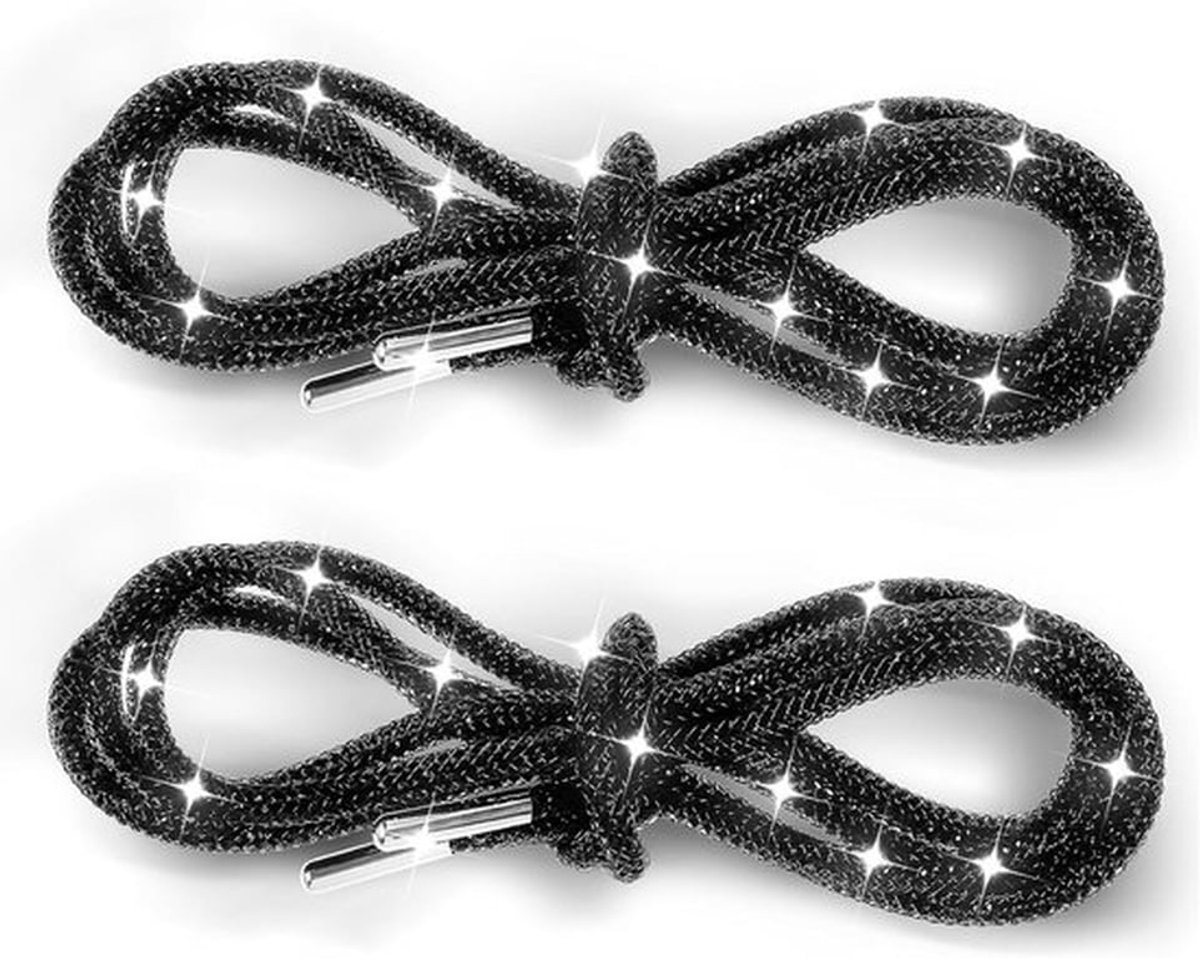 2PCS Glanzende Rhinestone Veters voor Schoenen, Hoodie en Sportbroekjes - Vervangende Koorden voor Accessoires, Zwart