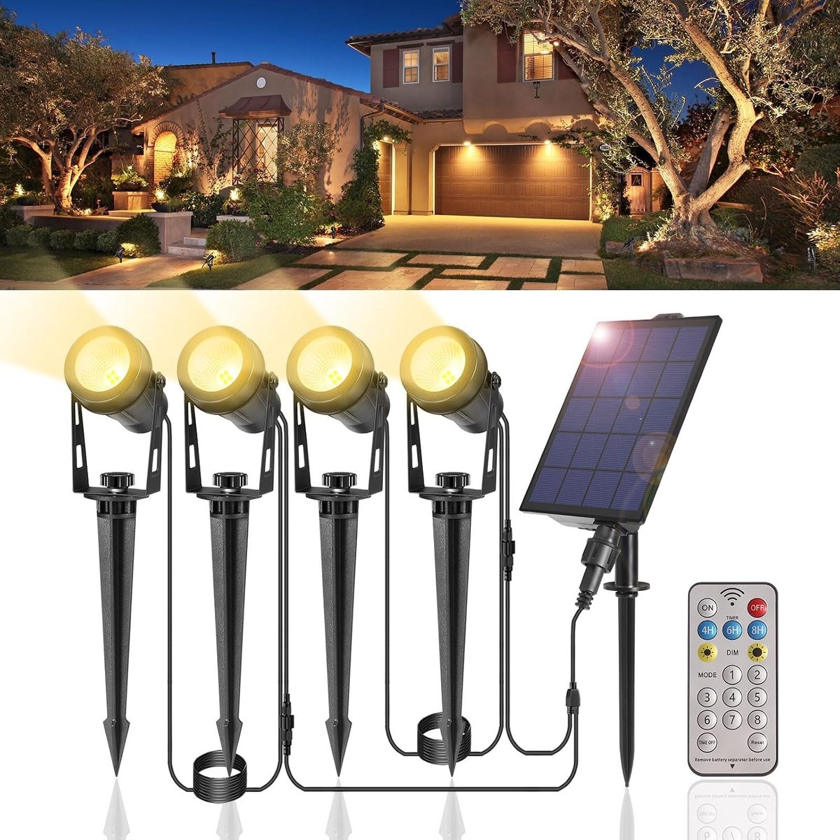 Zonne-energie Tuinverlichting - Wit - 15 m - 4 Lampen met Grondpen - Voor Buiten in Tuin en Op Pad