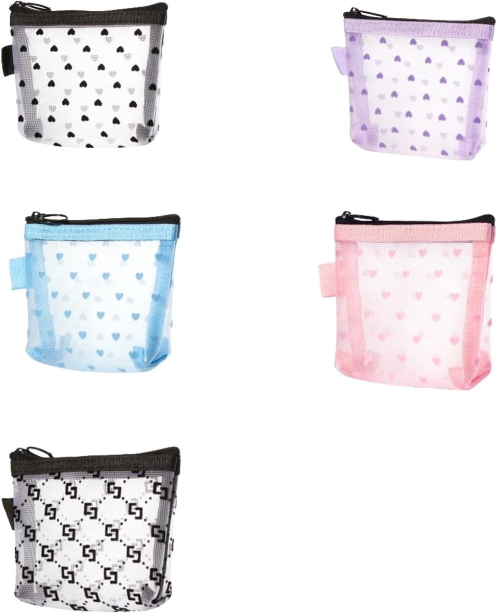 Set van 5 Draagbare Mesh Make-up Tassen met Mini Opbergcompartimenten en Organizer voor Cosmetica, Zwart
