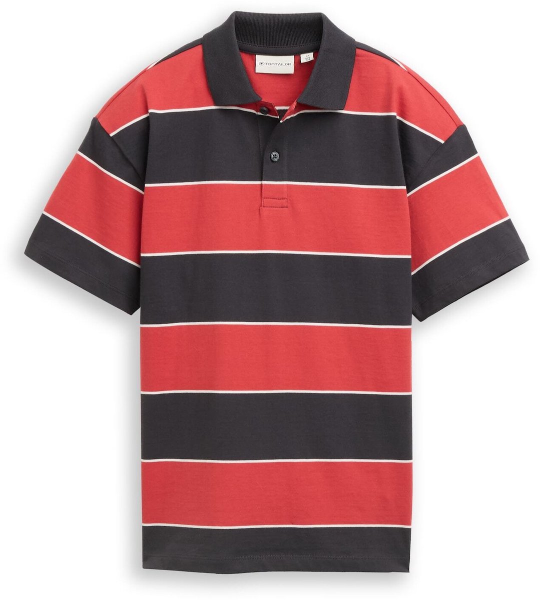 Tom Tailor - Oversized jersey poloshirt van katoen - Maat 176 - wide grey red block stripe