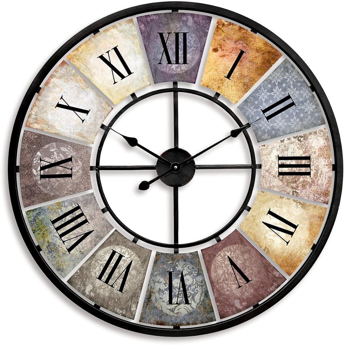 Home & Beyond® Grote Wandklok XXL met Romeinse Cijfers - Vintage Shabby Chic Muurklok van Metaal - Multikleur - Ø 77 cm