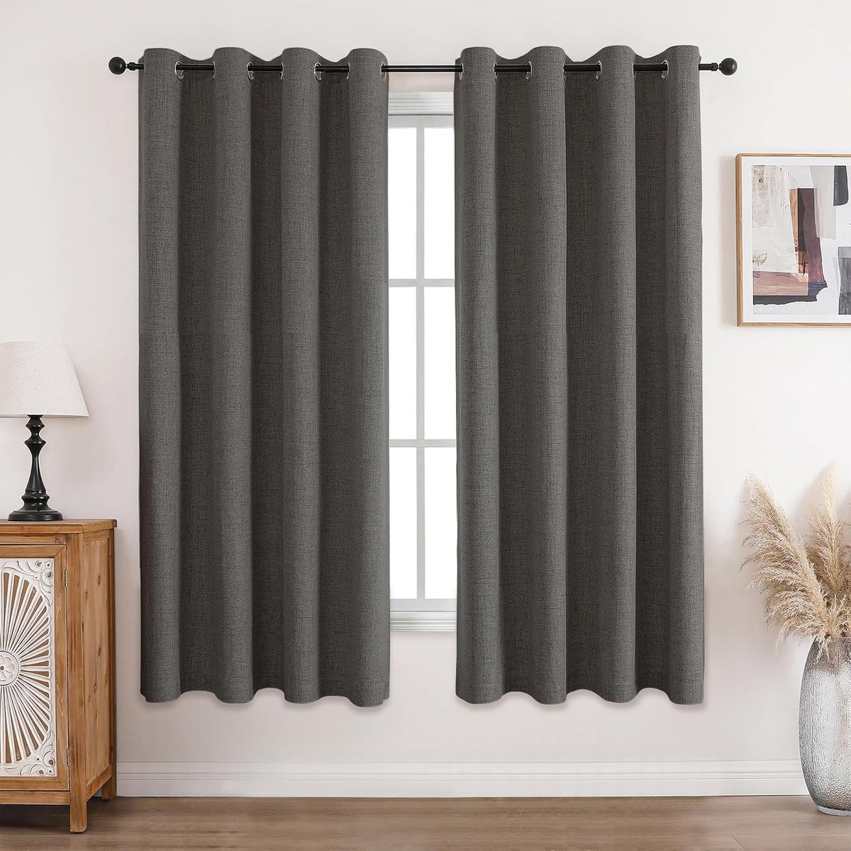 SnelShoppen - Set van 2 Opaque Gordijnen Grijs H175xW140cm met Oogjes, Thermische Blackout Raambekleding, 100% Polyester, Perfect voor Woonkamer en Sl