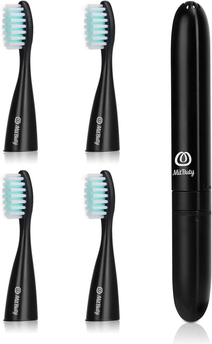 Elektrische Reistandenborstel - Zwart - Draagbare Sonic Tandenborstel met 4 Vervangende Borstelkoppen - Voor Reizen en Vakantie