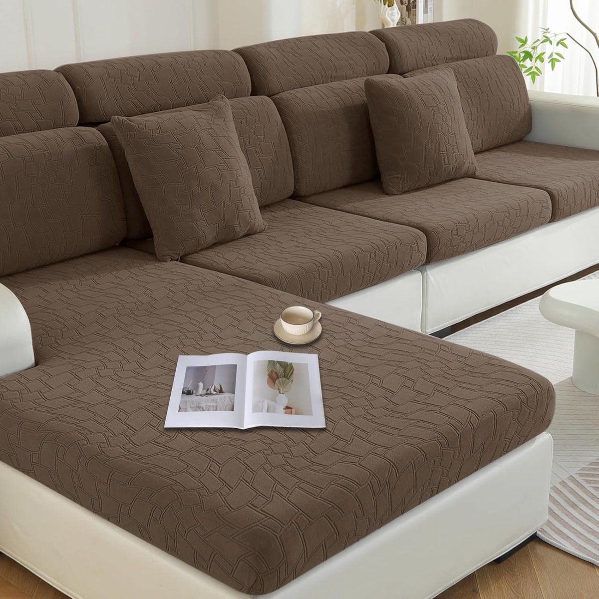 SnelShoppen - Stretch Sofa Seat Cushion Covers, Elastica Sofa Stoelkussens, Universele Kussenhoezen, Bruin, Antislip, Meubelhoes voor Bescherming en O