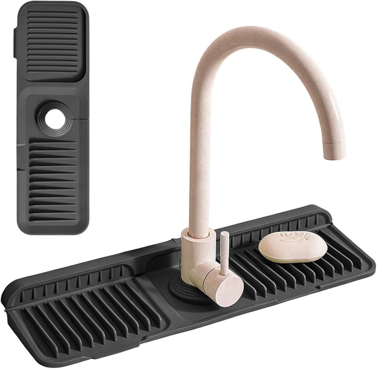 SnelShoppen - Silicone Draining Mat - Afvoermat voor Kraan - Water Tap Splash Guard - Antislip Keukenmat - Maat 45x14 cm - Donkergrijs - Bescherming W