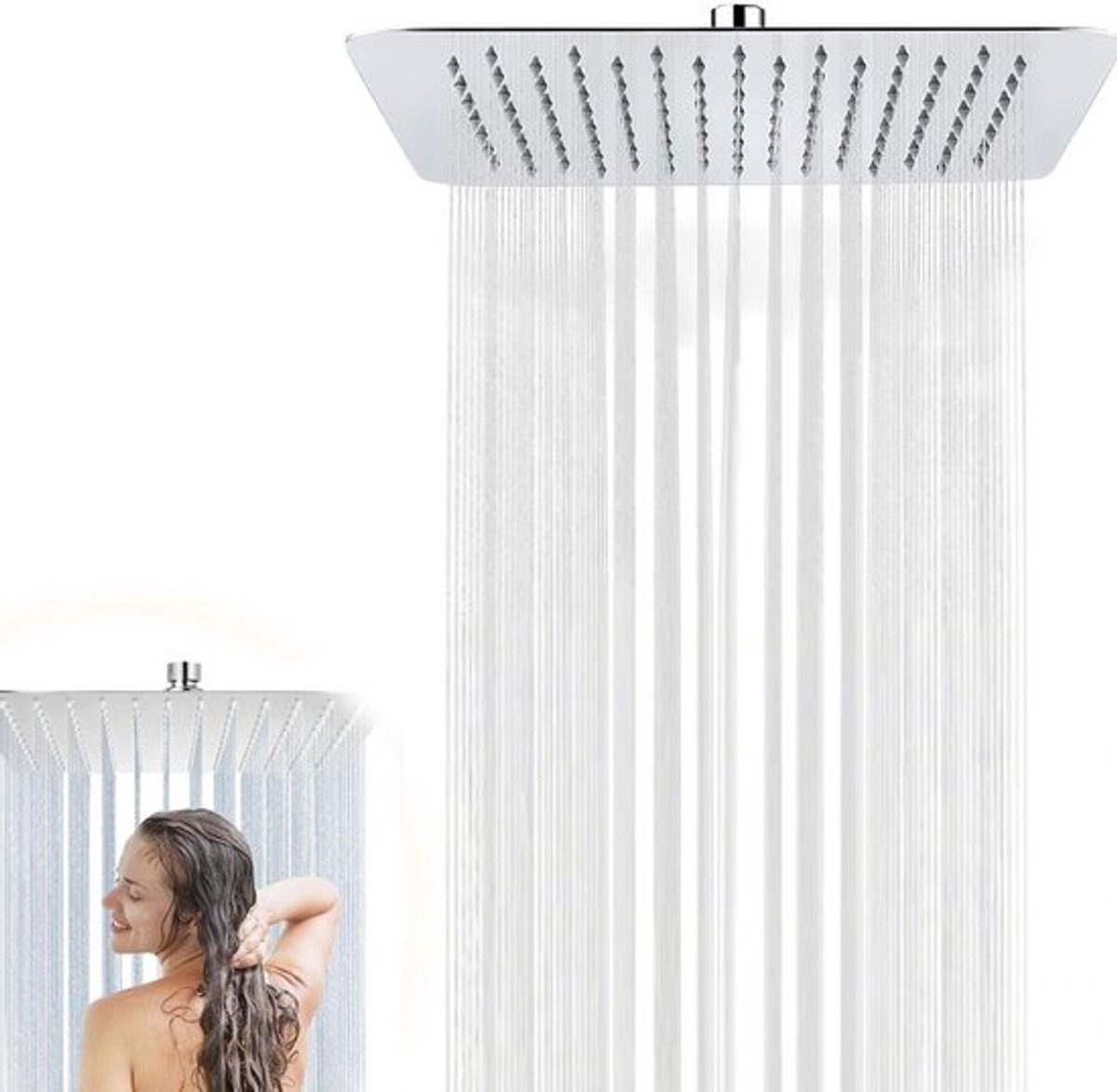 Grote 12 Inch Regendouchekop met Filter, RVS, 360° Verstelbaar, Zelfreinigend, Waterval Douchekop voor Luxe Douche-ervaring