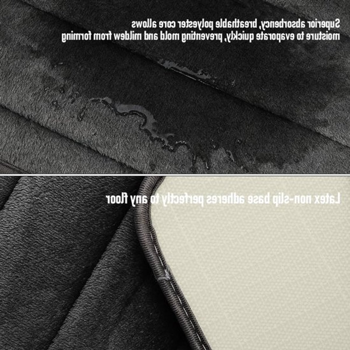 Zachte Memory Foam Badmat Set van 3 Stukken - Microfiber Badkamer Tapijt en U-vormige Toiletemat - Antislip en Absorberend (Zwart)