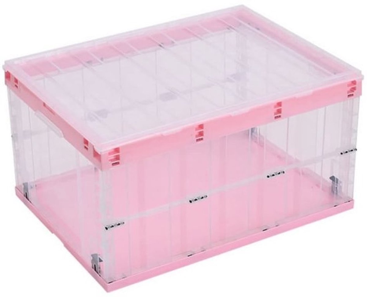 Opbergdozen 55 liter - Opvouwbaar - Stapelbaar - Transparant - Met deksel - Handgreep - Voor opslag en transport - Opbergboxen