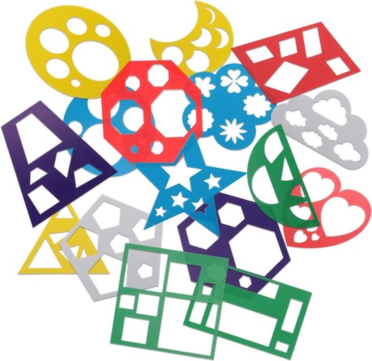 Creatieve Stencils met 16 Geometrische Vormen voor Kinderen - Herbruikbare Sjablonen voor Tekeningen, Knutselen en Educatieve Activiteiten (15×15cm)