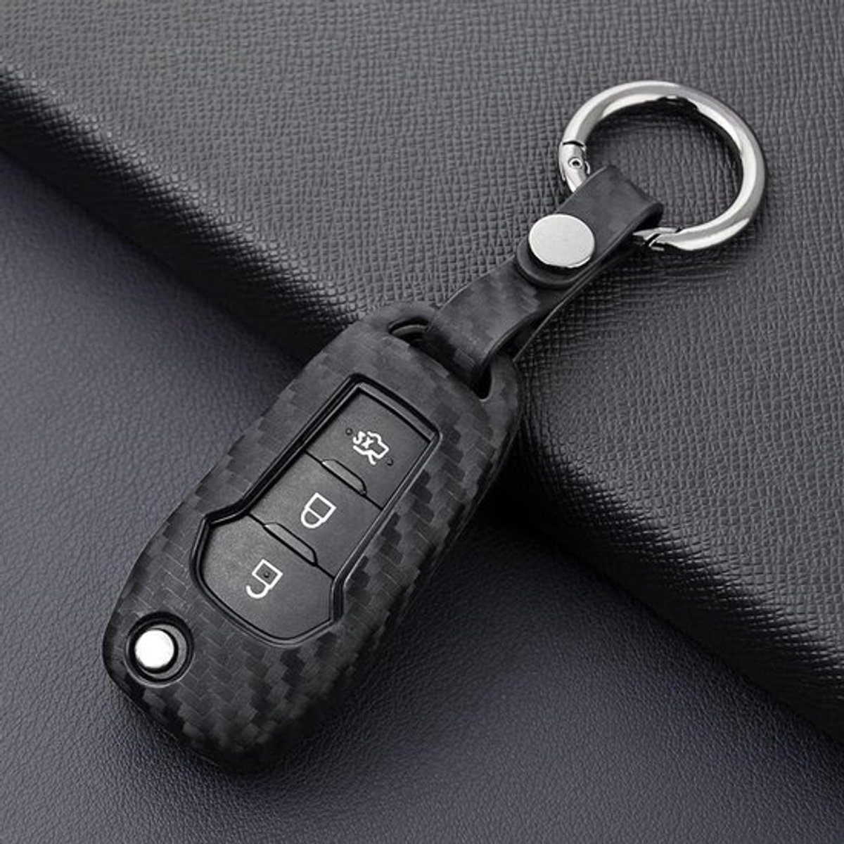 Siliconen Sleutelhoes van Koolstofvezel voor Ford Explorer, F-150, F-250, Ranger en Mondeo - Bescherming en Decoratie voor Autosleutels met Bevestigingshaak