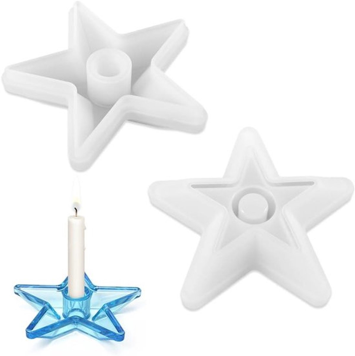 2 Stuks Silicone Mallen voor Kaarsenhouders, Stervormige DIY Mallen voor Resin Kaarsen en Cadeaus