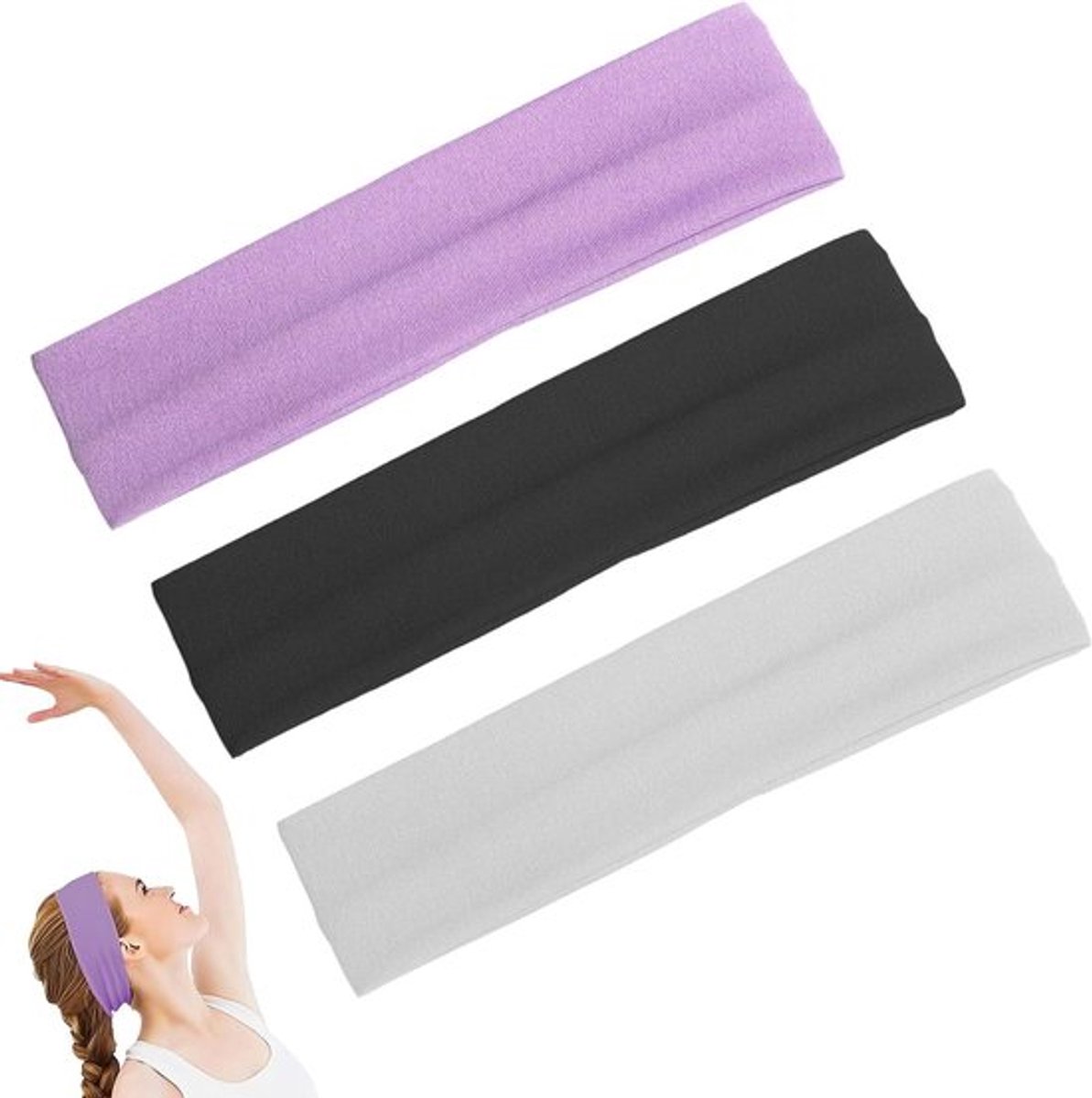 Set van 3 Katoenen Sport Haarbanden voor Mannen en Vrouwen - Ideaal voor Yoga, Fitness en Fietsen