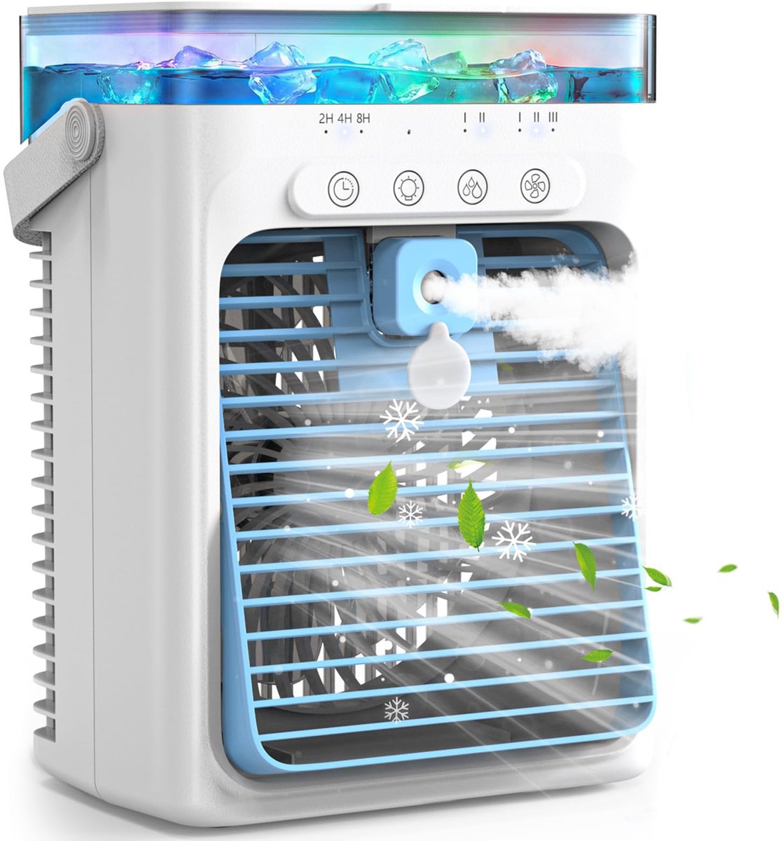 SnelShoppen - Mobiele Airconditioning zonder Afvoerslang, 4-in-1 Luchtkoeler met Waterkoeling, 1000 ml Watertank, 3 Snelheden, 2 Sproeimodi, Timer 2/4