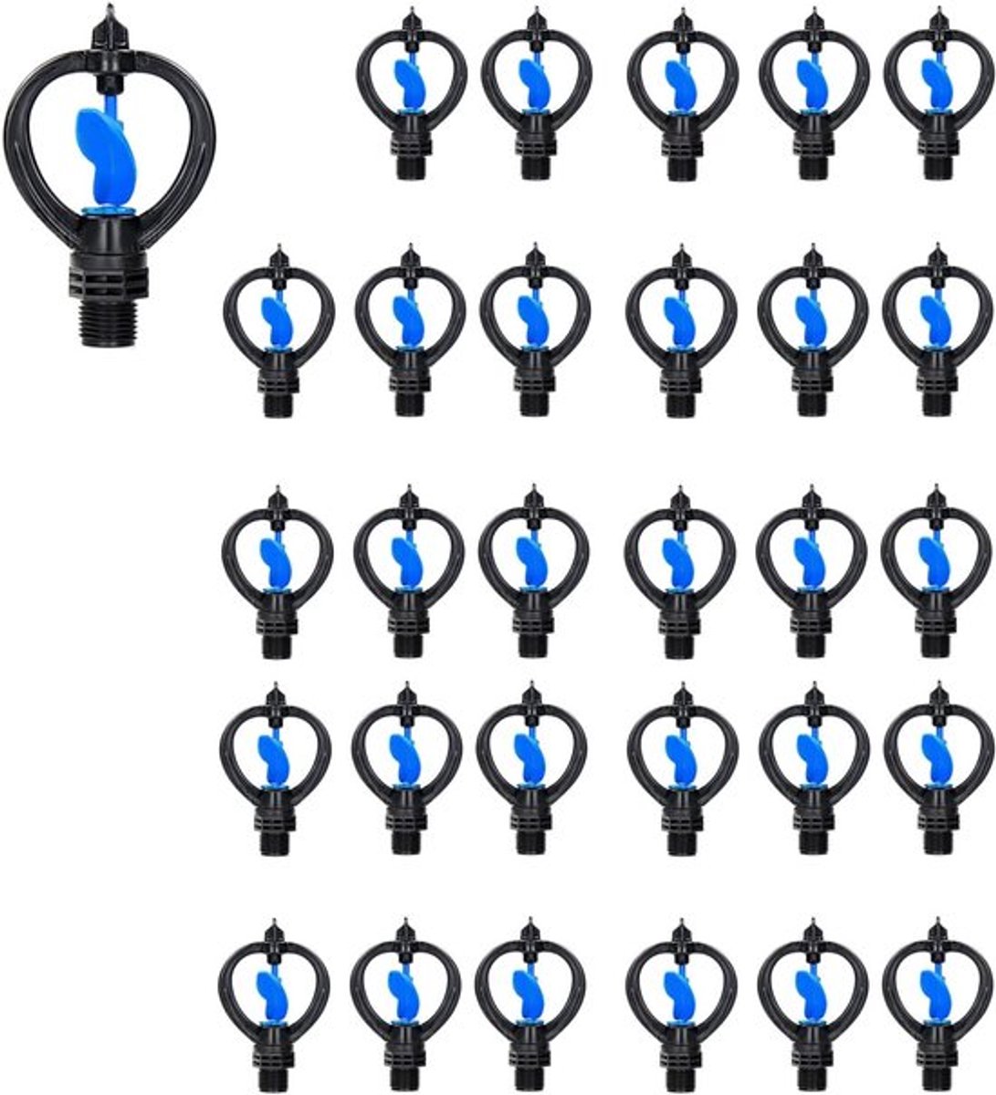 30 Stuks 4-Punts Plastic Vlinderkop Irrigatie Sprinkler 360 Graden Draaibaar voor Tuin, Gazon en Kassen