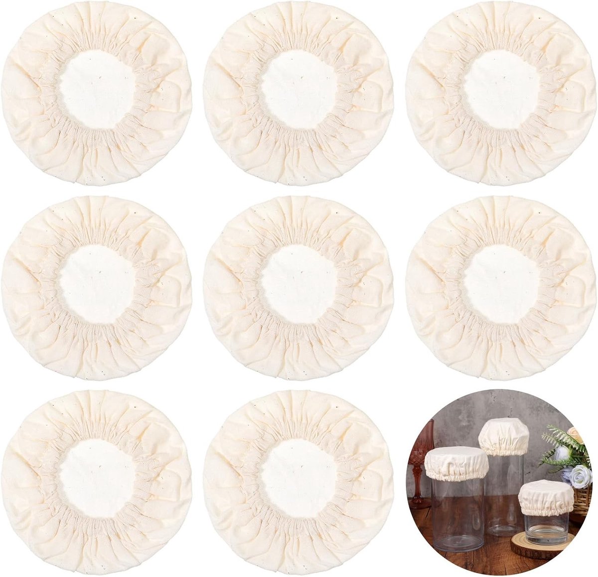 Herbruikbare Linnen Deksel Covers voor Sourdough Starter Potten - Set van 8, Geschikt voor 7-10 Inch Openingen, Wit, Duurzaam en Ademend Materiaal