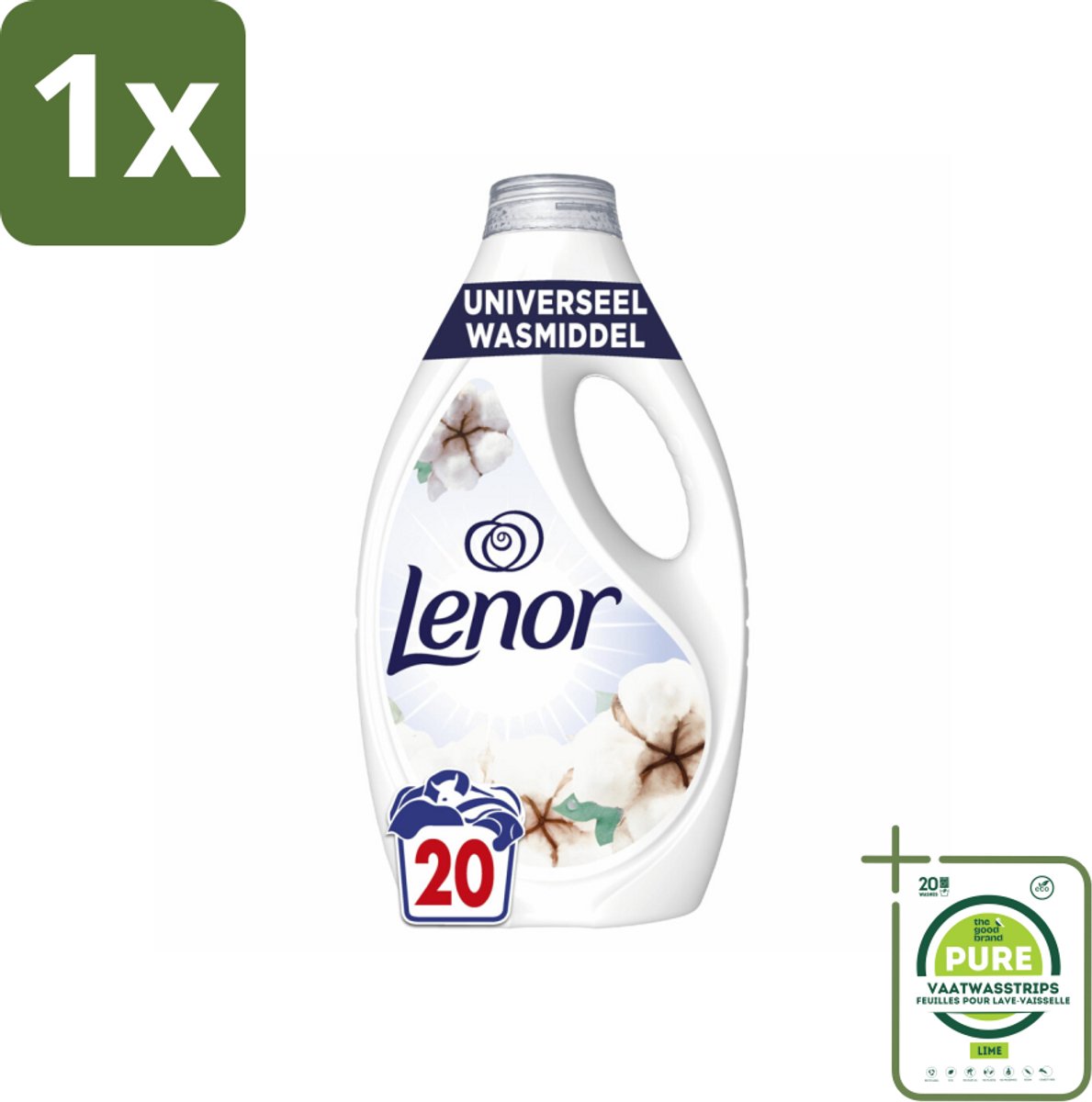 1 x Lenor – Wasmiddel – Katoen Fris – 20 Wasbeurten - 900 ml - Wasmiddel Katoen - Wasmiddel Fris - Wasmiddel Voor Kleding - Wasmiddel Voor Koud Wassen - Wasmiddel Met Kleurbescherming