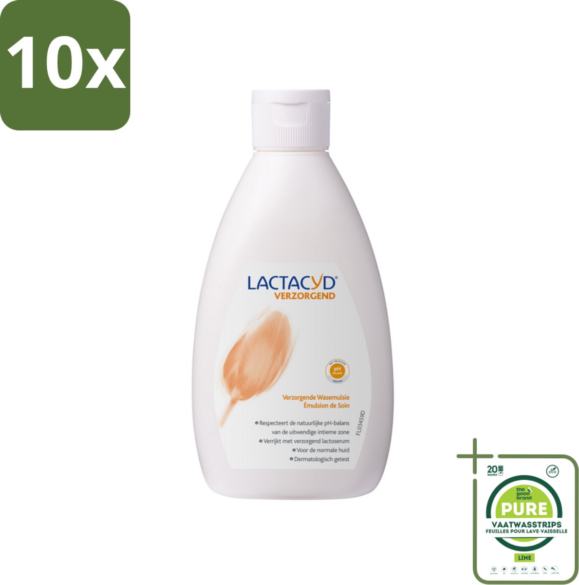 10 x Lactacyd – Verzorgende Wasemulsie – pH-vriendelijk – 300 ml - Grootverpakking - Intieme Wasemulsie - Milde Intieme Verzorging - Zeepvrij - PH-vriendelijk - Gevoelige Huid
