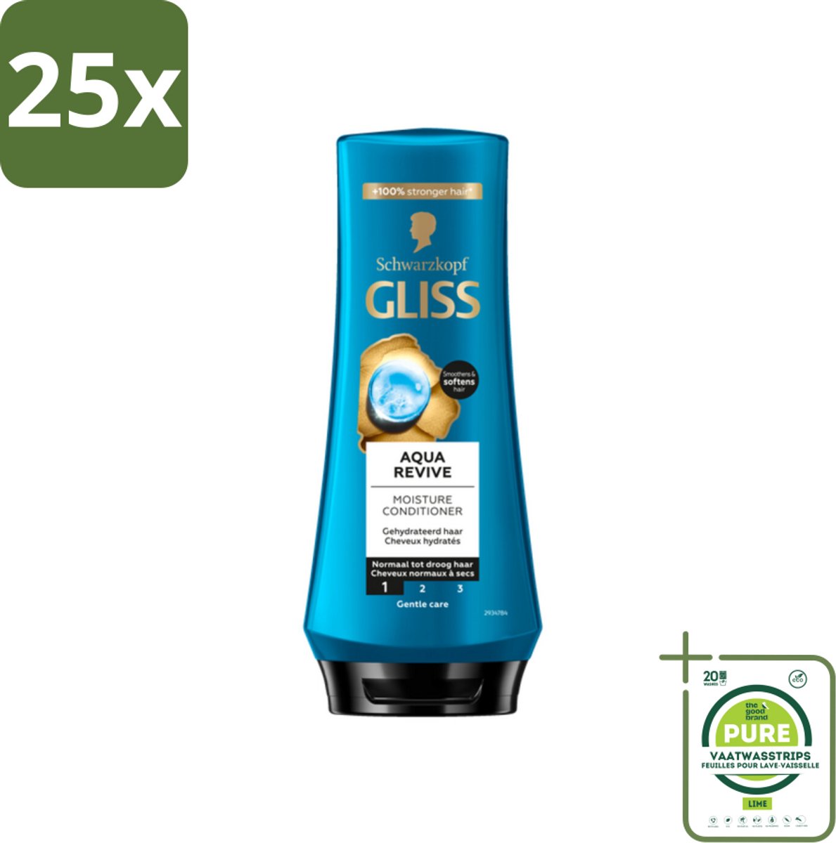 25 x Gliss - Hair Repair - Conditioner Aqua Revive voor Hydraterend en Fris Haar - 200 ml - Grootverpakking - Haar Conditioner - Hydraterende Conditioner - Conditioner Droog Haar - Conditioner Beschadigd Haar - Gliss Aqua Revive