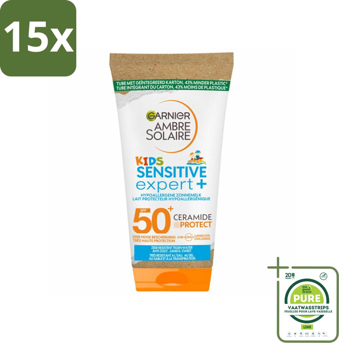 15 x Garnier - Ambre Solaire - Zonnemelk - Kids - SPF 50+ - Reisformaat - 50 ml - Grootverpakking - Zonnemelk - Kinderzonnemelk - Zonnebescherming - SPF 50+ - Gevoelige Huid