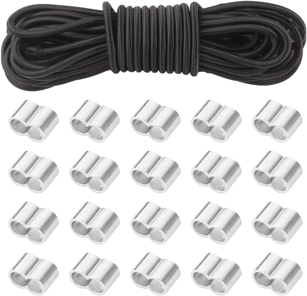 Rubberen Touw - Zwart - 8 mm x 10 m - Elastisch Expandertouw met Klemmen - Voor Aanhangerzeilen en Camping