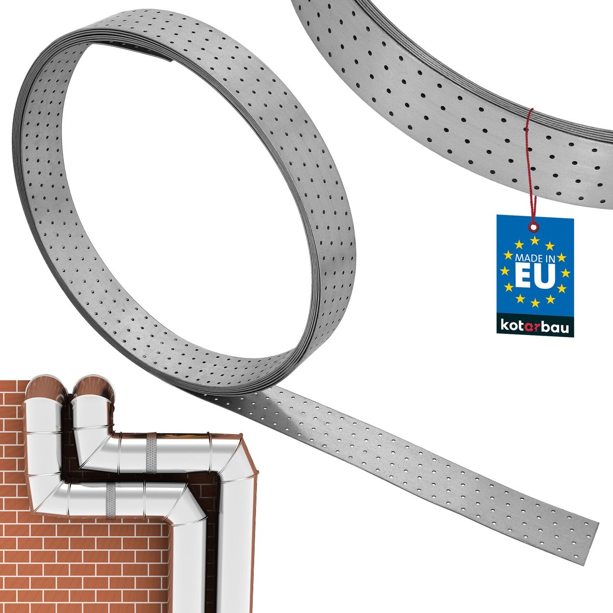 KOTARBAU® Gaatjesband - Bevestigingsband met Geperforeerde Gaten 80 x 2 mm - L: 10 m - Gegalvaniseerde Stalen Band - Verzinkte Bevestigingsband - Metalen Band met Gaten - voor Kabels - Buizen en Leidingen