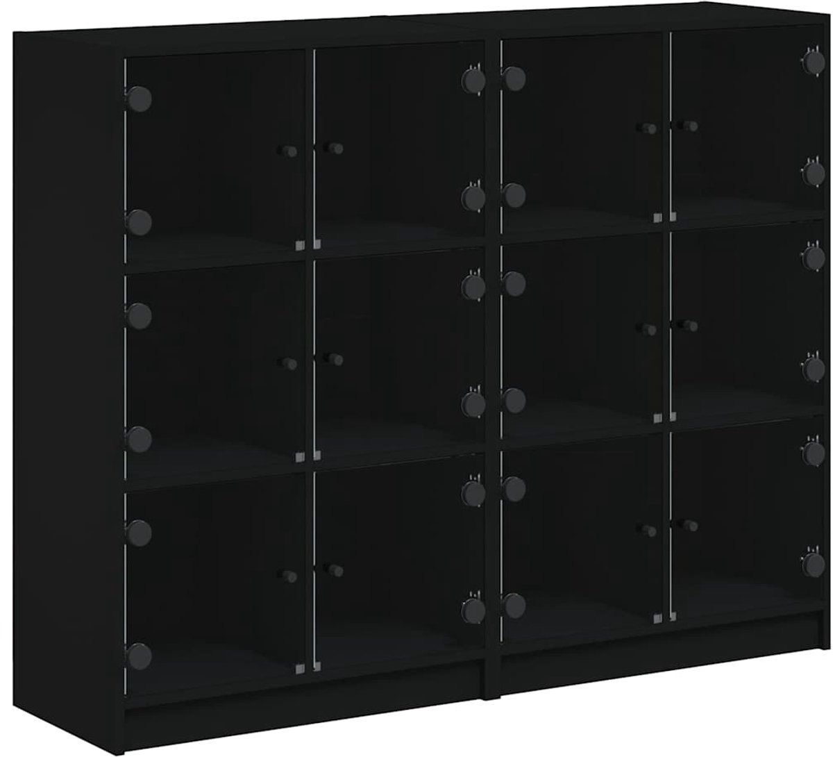 vidaXL Boekenkast - met - deuren - 136x37x109 - cm - bewerkt - hout - zwart