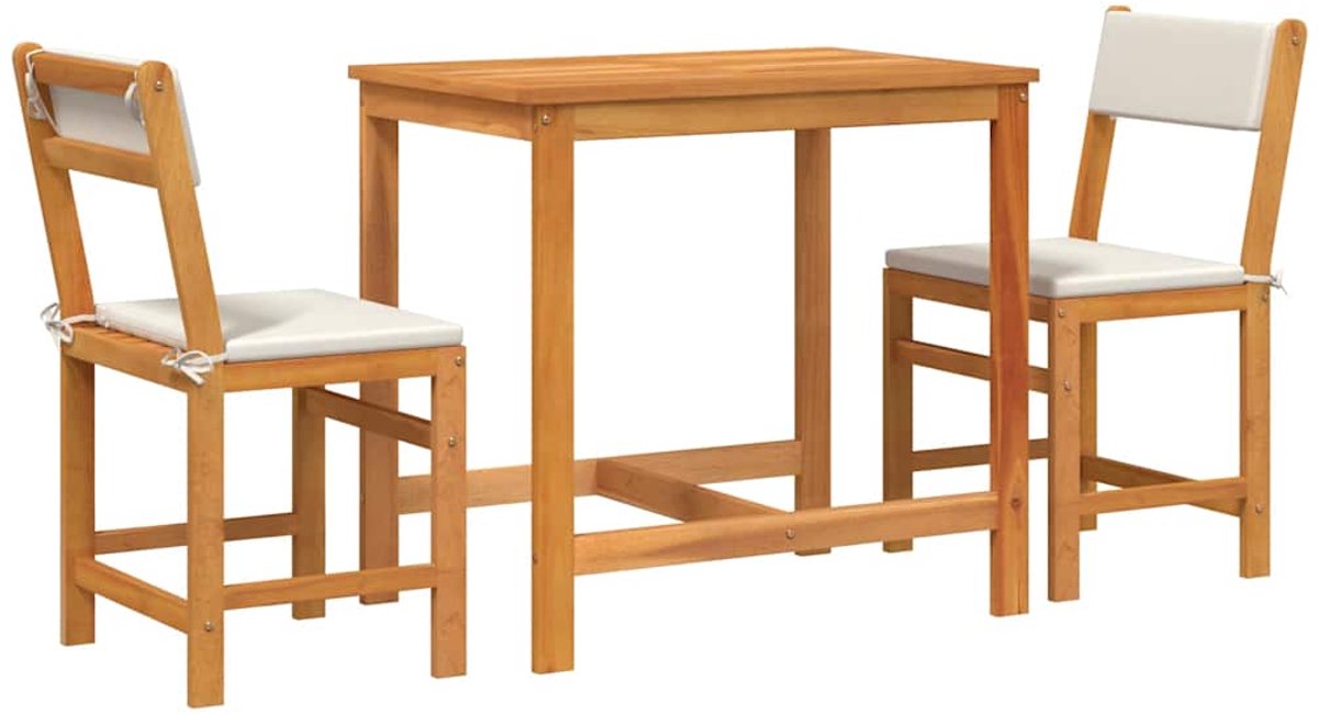 vidaXL 3-delige - Balkonset - met - kussens - massief - acaciahout crèmewit