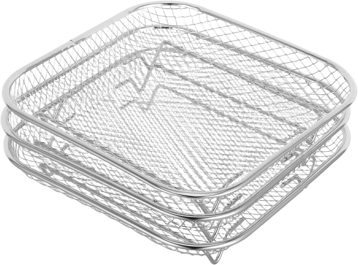 Droogrek Airfryer - RVS Bakplaat - Eten Bereiden - Stapelbaar Ontwerp - 21 x 21 x 4.5 cm - Zilver