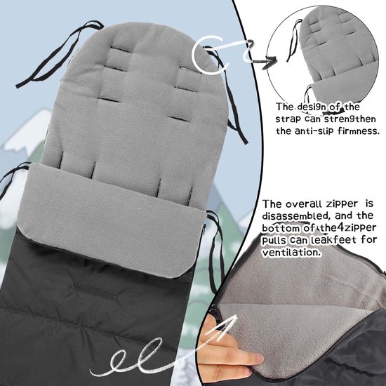 Kinderwagen Voetenzak - Slaapzak Kinderwagen - Warmte Buiten - Polarfleece Binnenkant - 83 cm x 40 cm - Zwart — afbeelding 4