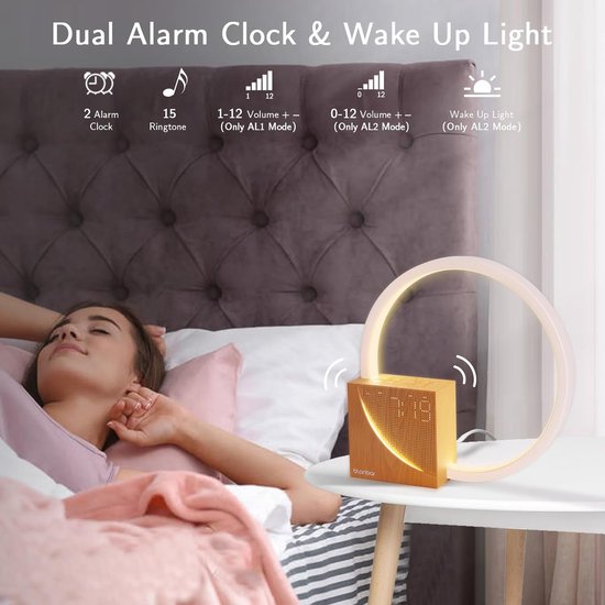 Nachtlamp met USB - Wekker Tafel Lamp - Ontspannen Slapen - Geleidelijke Wekker - 10W - Lichtgeel — afbeelding 4