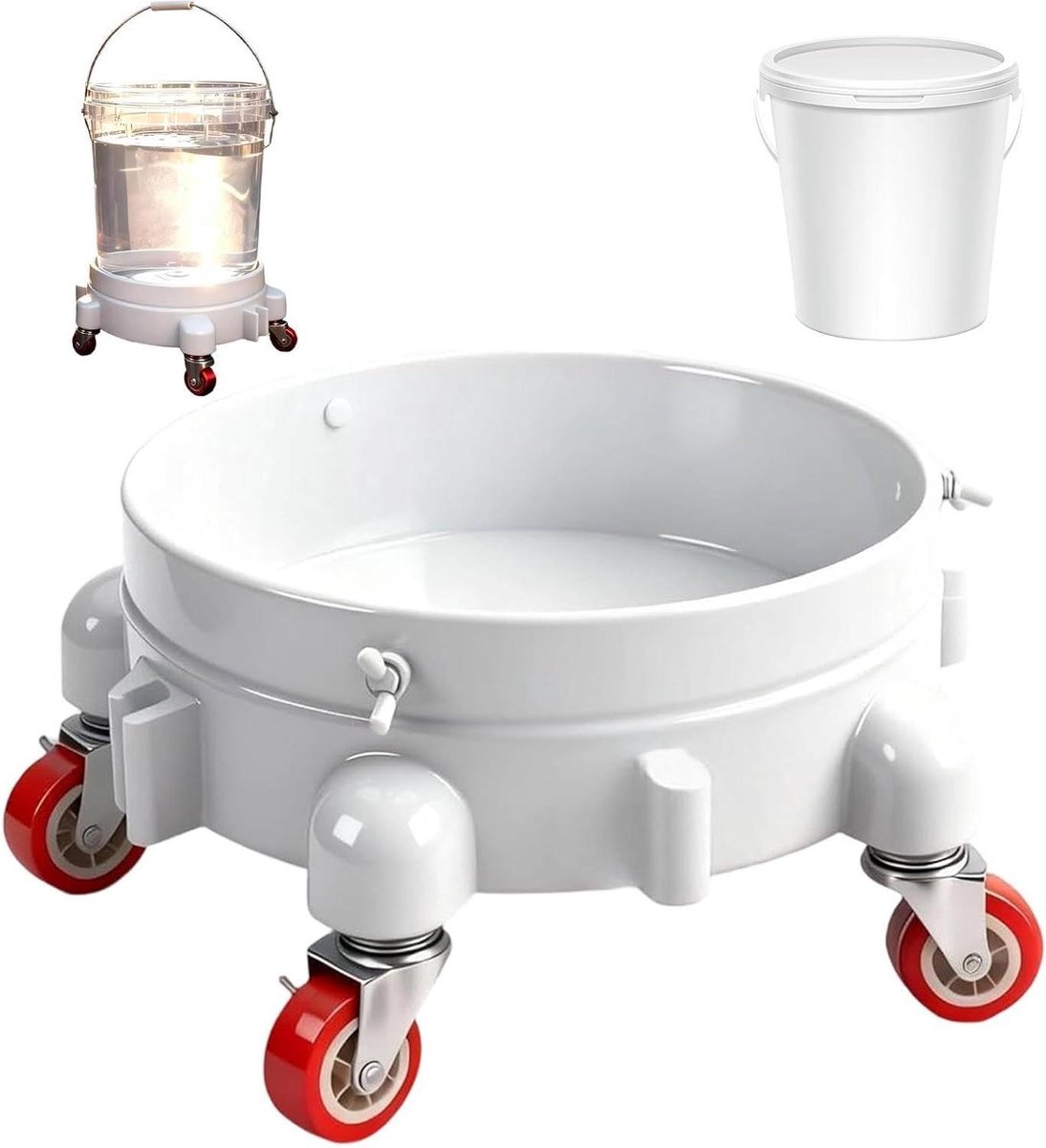Trolley met Wielen - Bucket Trolley - Mobiele Opslag - 360 Graden Draaibaar - 11 inch - Wit