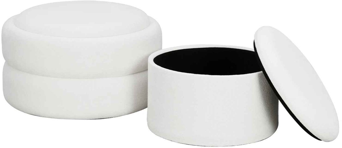 CORE Opbergpoef Set van 2 - Ronde Fluwelen Zitkrukken met Deksel - Stapelbare Voetenbanken met Opbergruimte - Multifunctionele Hocker en Zitkruk - Luxe Opbergpoef - 41x41x24.5cm en 32x32x20.5cm - Wit