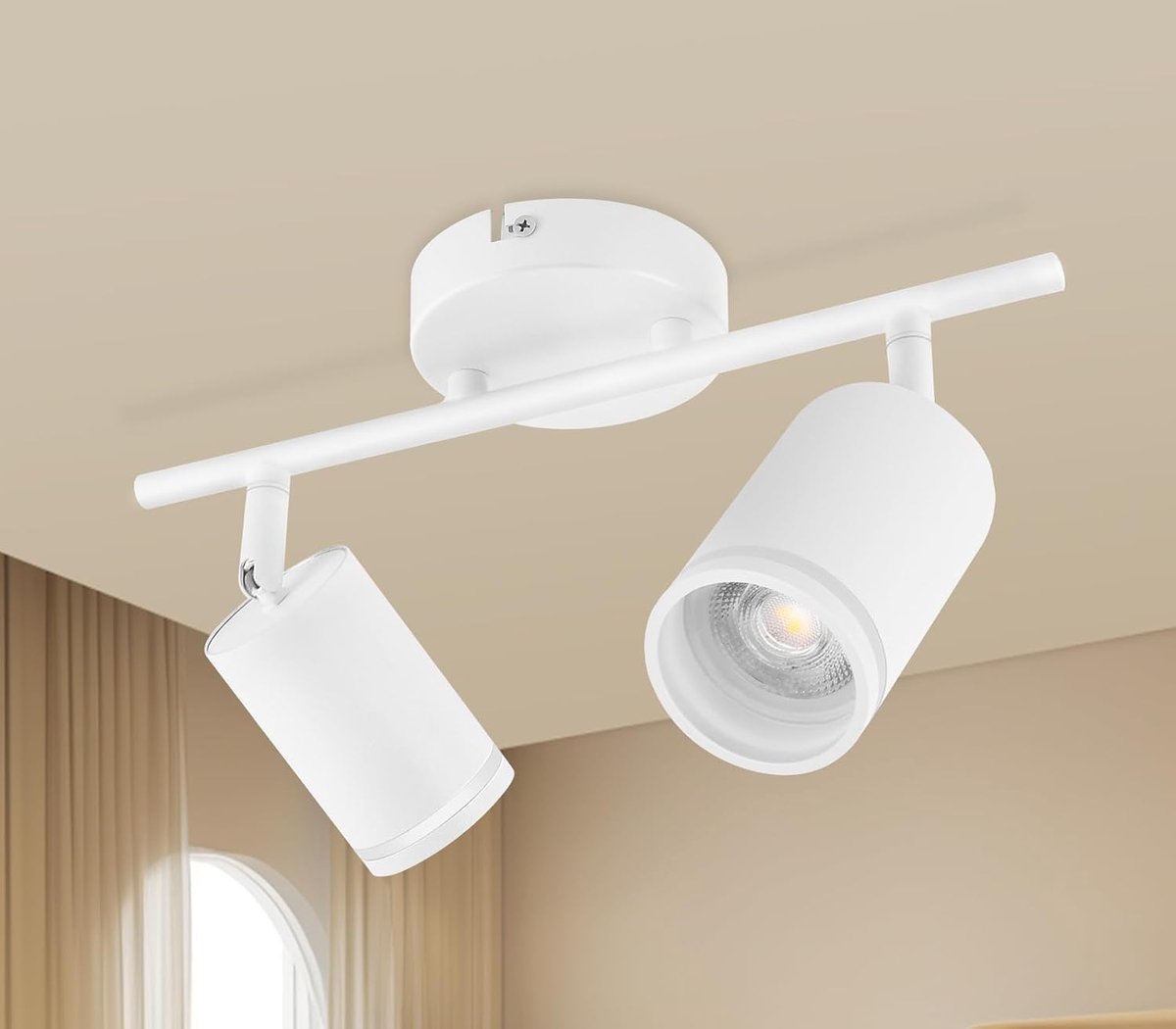 Led-plafondlamp, 2 spots, draaibaar, GU10, plafondspots, draaibare plafondlamp, plafondlamp, wandlamp, led, wit, voor keuken, slaapkamer, woonkamer, zonder lampen