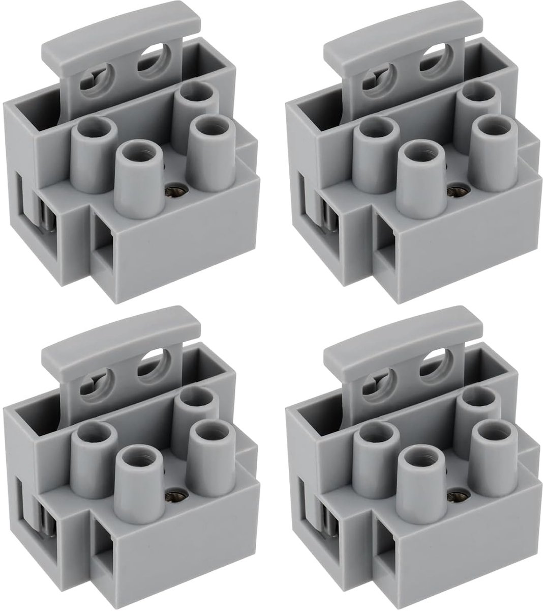 SnelShoppen - 4 Stuks 2-Poolige Gevoede Aansluitklemmen 10A Voor Elektrische Apparatuur, Grijs, Circuits Bescherming en Stroomverdeling