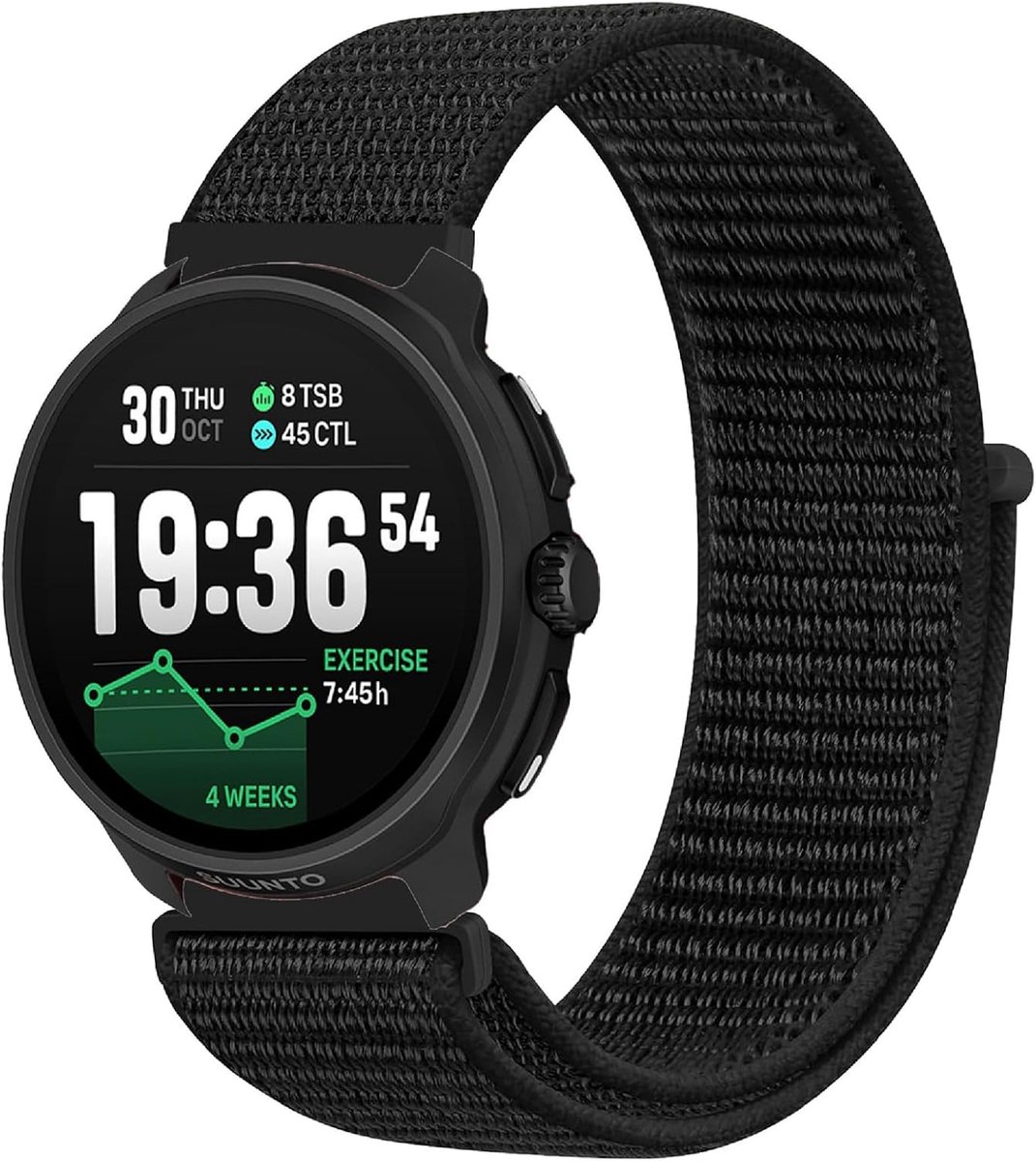 SnelShoppen - Nylon Horlogeband Voor Suunto Race 2, Ademend Sportbandje Van Zacht Gevlochten Nylon, Unisex - Zwart