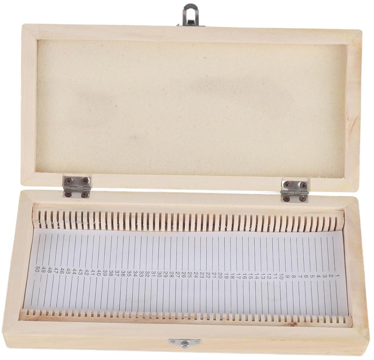 SnelShoppen - Houten Microscoop Slide Box voor Biologie Voorbereidingen, 50 Glazen Capaciteit, Stevig Hout met Metalen Sluiting 23x10.7x3.5cm