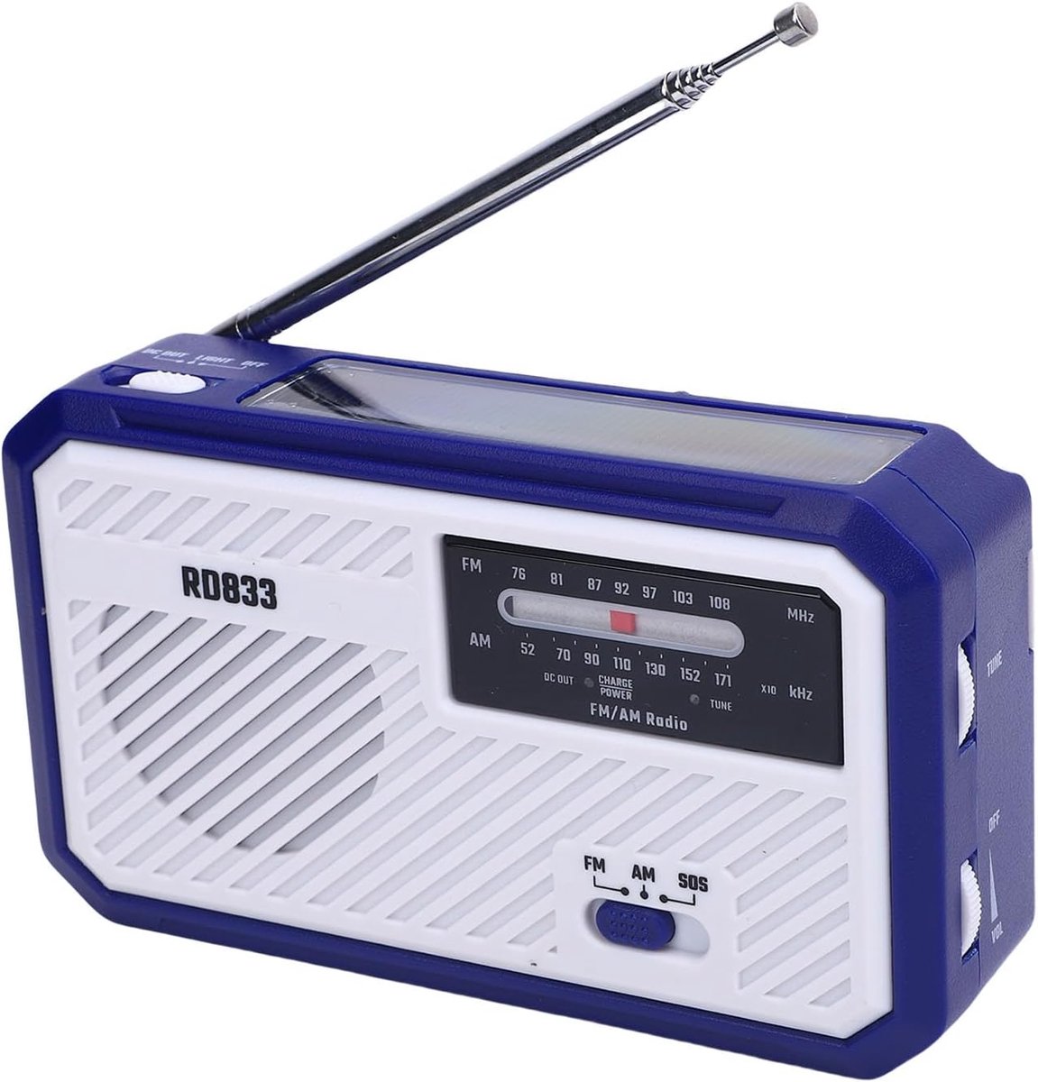 SnelShoppen - Hand Crank Emergency Radio Solar Powered AM FM met LED Zaklamp en SOS Alarm voor Thuis Camping Hiking Buiten (BLAUW)