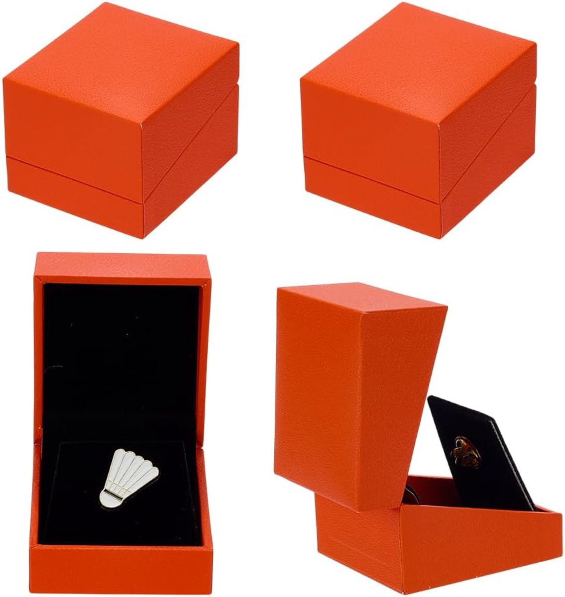 SnelShoppen - 4 Stuks Expositie Doosjes voor Insignes - 4.8x5.5x4cm - Rood Oranje - Papieren Dozen met Velvet Voering voor Het Bewaren van Speldjes en