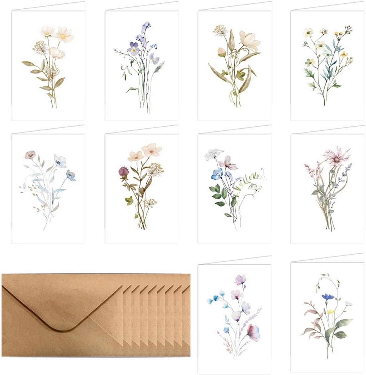SnelShoppen - Set van 10 Lege Bloemkaarten A6 met 10 Gladde Enveloppen - Perfect voor Gelegenheden, Persoonlijke Berichten, Elegante Floral Designs
