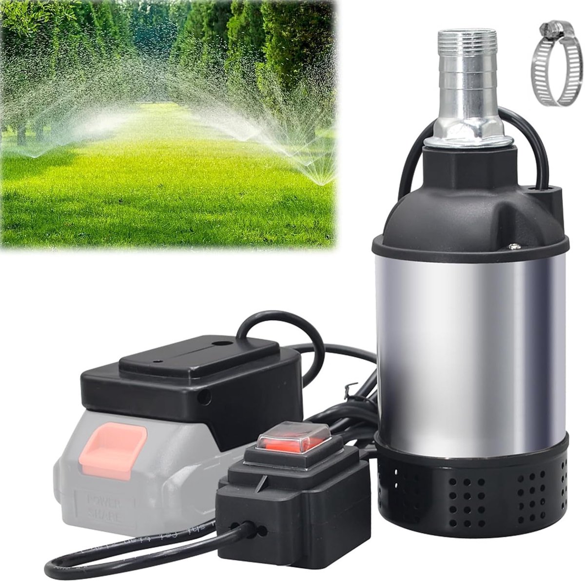 SnelShoppen - 21V Onderwaterpomp met Borstelloze Motor, Compatibel met 18V Accu, 4800L/H Hoog Debiet, 5-8m Ophooghoogte, Ideaal voor Tuin, Landbouw Ir