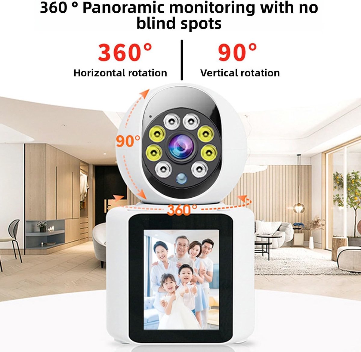 SnelShoppen - Indoor Beveiligingscamera Huisdier Dubbele Lens 1080p 120° ABS met Bewegingsdetectie Alarmfunctie