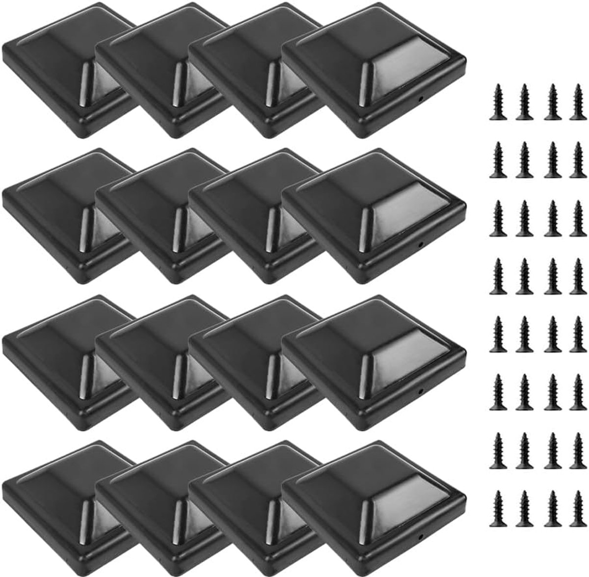 SnelShoppen - 16 Stuks 3.625 Inch Vierkante Houten Paalkappen - Duurzame ABS Kunststof Bescherming voor Buiten - Eenvoudige Installatie voor Tuin & Te
