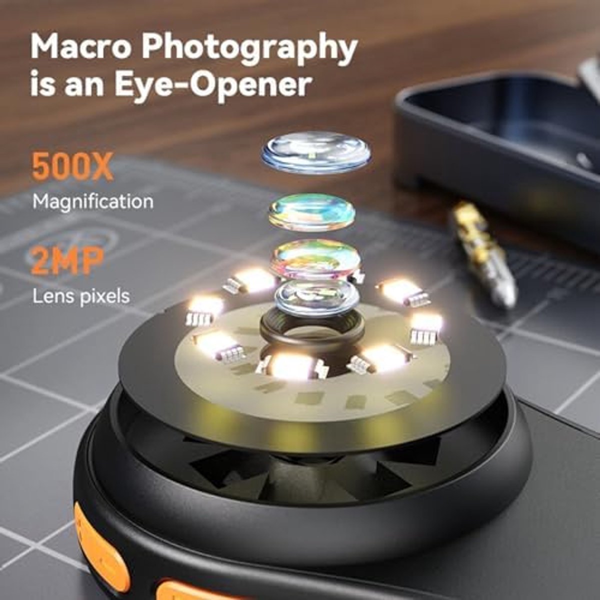 SnelShoppen - Pocket Microscoop 500X Vergroting Digitale Hand Microscoop 2MP Macro Handvergrootglas met Vaste Focus - Zwart